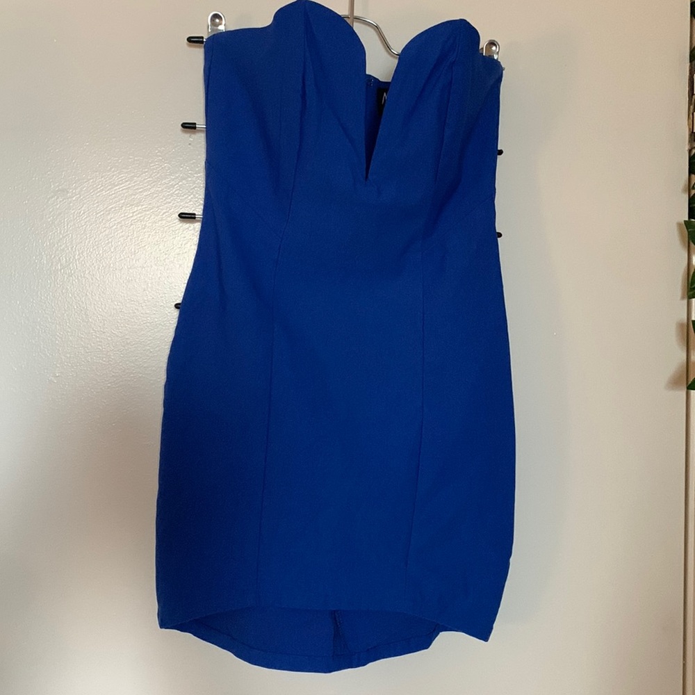 Nasty Gal Blue strapless plunge mini dress